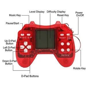 Mini console di gioco Tetris portachiavi rosso trasparente con schermo LCD e tasti