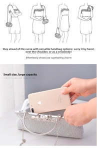 Silver evening clutch with rhinestone surface showing interior capacity for a smartphone