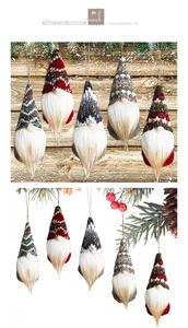 Set of five handmade Christmas knitted gnomes with glowing LED lights for tree decoration