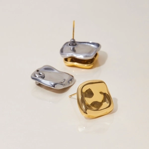 Minimalist irregular square stainless steel stud earrings in gold and silver finish