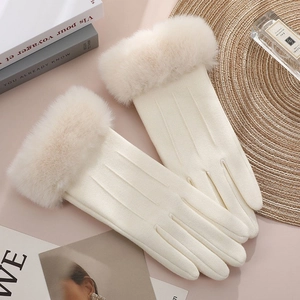 Women Winter Gloves Warm Fleece Lined Touchscreen Knit Faux Fur Cuff Outdoor Windproof Cycling Driving Elegant