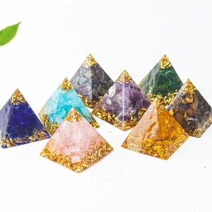 3cm natural crystal resin pyramids with colorful gemstones and gold leaf fragments