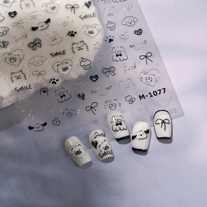 Korean style 3D cartoon nail stickers with silver puppy and cat designs M-1077