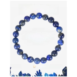 Detailed view of natural Lapis Lazuli beaded bracelet with blue crystal illustration card