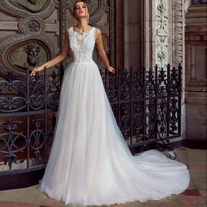 Robe De Mariée Col En V Profond Sans Manches Dos Nu Appliques Dentelle Tulle Robe De Mariée Élégante Soirée Formelle Pour Femmes