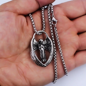Vintage-Halskette mit Engelsflügel-Anhänger aus Edelstahl und Box-Kette für Damen und Herren