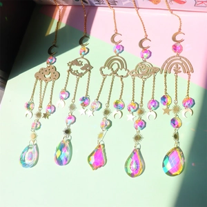 Crystal suncatcher set with gold celestial moon and star designs for garden decoration