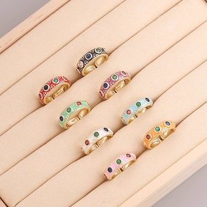 Colorful enamel rings set in gold plating with sparkling cubic zirconia accents