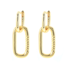 Minimalist S925 gold double interlocking oval drop earrings with geometric textured links
