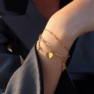 Double Layer Bracelet Bunny Heart Love Charm Titanium Steel 18K Gold Plated Fashion Jewelry For Women