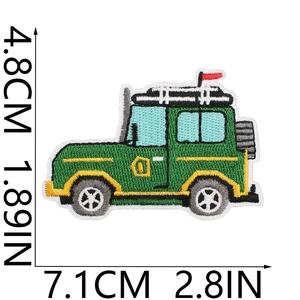 Green jeep camper embroidery patch for outdoor gear measuring 7.1cm x 4.8cm