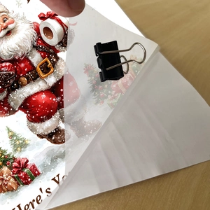 Detailed view of the transparent Christmas toilet sticker with Santa Claus and reindeer icons