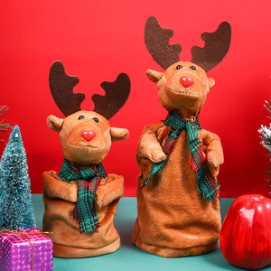 Renne de Noël électrique rotatif en peluche avec écharpe pour cadeau de décoration