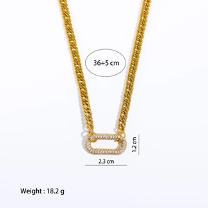 Gold Cuban chain necklace with sparkling iced out rectangle pendant and size specifications