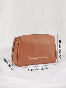 Brown PU leather mini makeup pouch dimensions 15x10x5cm with gold star text print