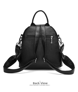 Rear view of black pebble leather backpack featuring a secure anti-theft zipper pocket