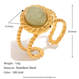 Double-layered 18K gold stainless steel ring with green aventurine stone and twisted band