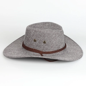 Cappello da cowboy in lino grigio con cinturino intrecciato e tesa larga da esterno