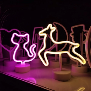 LED Neon Light Lamp Animal Shape Cat Deer With Base Desktop Nightlight Battery USB Powered Holiday Party Bedroom Decor PC Plastic