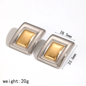 Geometric square earrings in gold and silver finish with size and weight dimensions