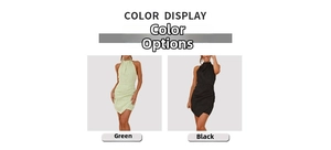 Présentation des couleurs de la robe courte dos nu disponible en vert et en noir