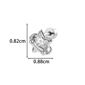 Star-shaped surgical steel earring with zircon inlay and secure screw back design