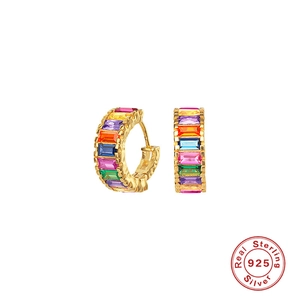 925 Sterling Silver Colorful French Bread Huggie Hoop Earrings Zirconia Inlaid Gold Plated Elegant Small Ear Buckle For Women