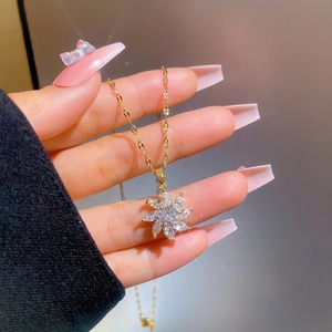 Marquise Sunflower Pendant Necklace Titanium Steel Chain Copper Inlaid Zircon Dainty Clavicle Jewelry For Women