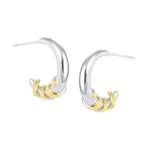 Minimalist S925 sterling silver C-shaped stud earrings in two-tone gold and silver finish