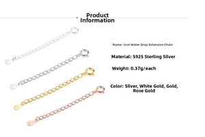 S925 sterling silver 5cm extender chain with spring clasp and water drop tag in 4 colors
