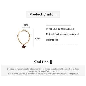 Detailed size specifications for the stainless steel ball chain necklace with acetate charm