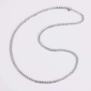 Polished silver Cuban link chain necklace with lobster clasp in a minimalist G-shape layout
