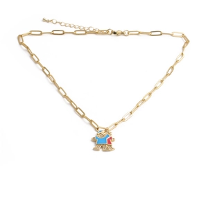 Gold-plated hip hop necklace with iced-out double character pendant on paperclip chain