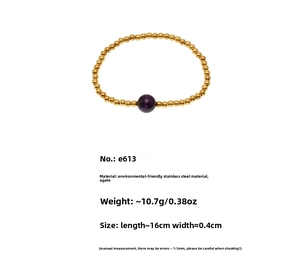 Detailed specs of beaded cross bracelet made of stainless steel and purple agate beads