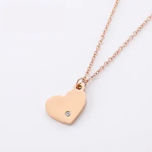 Collier Pendentif Coeur Acier Inoxydable Minimaliste Chaîne Clavicule Poli Miroir Zircon Incrusté Bijoux Pour Femmes