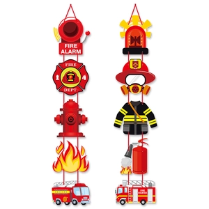 Cartoon fire truck birthday party hanging banners for wall and door decorations