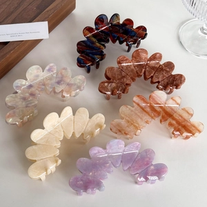 Acetate Hair Claw Clip French Style Wavy Scalloped Marble Tortoise Shell Shark Clips For Women Elegant Styling