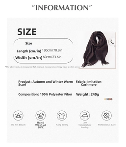 Size chart showing 180x60cm dimensions for this winter plaid scarf with fringe