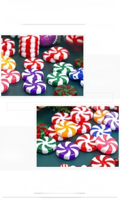 Macro view of colorful peppermint swirl resin beads for DIY Christmas tree ornaments