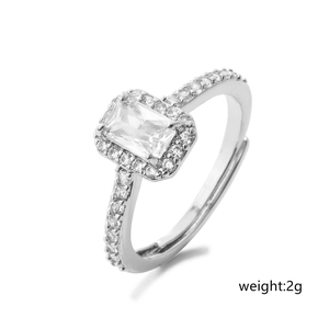 Macro shot of silver geometric ring with micro-pave cubic zirconia weighing 2g