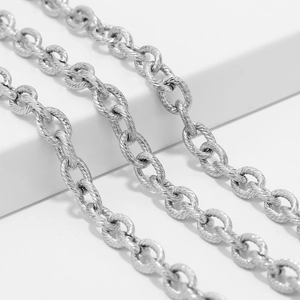 High-quality 8mm silver stainless steel twist chain necklace with textured oval links