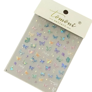 Holographic butterfly nail art stickers with iridescent glossy finish for manicure decor