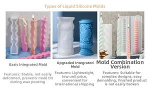Dettaglio macro degli stampi in silicone liquido per candele nuziali a spirale e goffrate