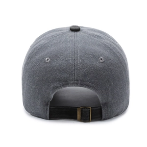Rear view of vintage cotton baseball cap featuring adjustable strap and metal buckle