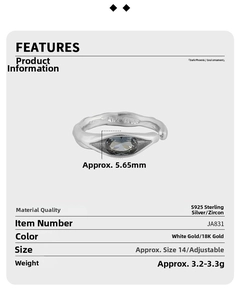 Detailed specs of the S925 sterling silver irregular ring with 5.65mm marquise zircon