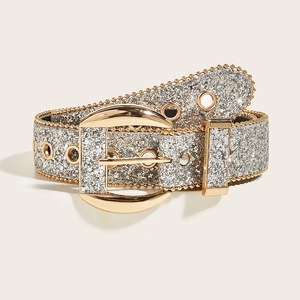 Sparkly rhinestone belt with gold buckle and glitter fabric for women's western fashion