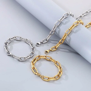 Stainless Steel Jewelry Thick Cuban Chain Necklace And Bracelet With Screw Texture Industrial Style For Men Women
