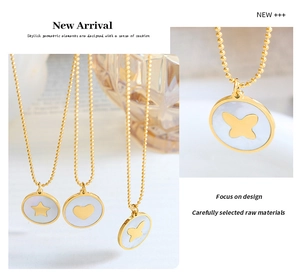 Detail of gold bead chain and heart pendant with shell inlay and star motif