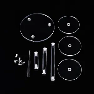 Acrylic round display stand set with multi-level risers and assembly hardware