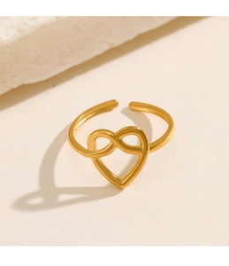 Anello aperto minimalista in acciaio inossidabile dorato con nodo a forma di cuore